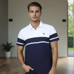 Shein Contrast Striped Logo Placement Print Polo Tshirt image 2