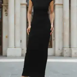 Shein Party Asymmetrical Neck Textured Pleated Column Dress-picture-14