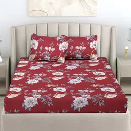 fabinaliv 300 TC Floral Print King-Size Bedsheet with Pillow Covers image 2