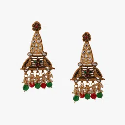 matchitt Women Gold-Plated Kundan-Studded Dangler Earrings image 2