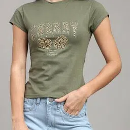 Shein Cap Sleeves Animal Typographic Chest Print Fitted Tshirt-picture-10