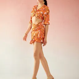 virgio Women Floral Print Ruched Straight Skirt image 2