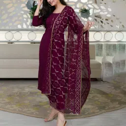 fashion basket Women Embroidered 3-Piece Semi-Stitched Straight Dress Material image 2