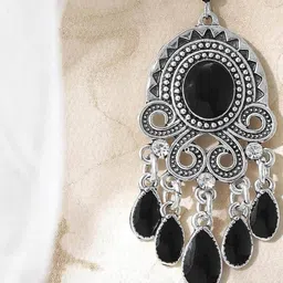 rubans Women Silver-Plated Stone-Studded Pearl-Beaded Drop Earrings image 2