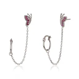 carlton london Pink with Rhodium Plated Contemporary Chain Stud Earrings - FJE3547 image 2