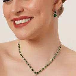 trink Women Silver-Plated Stone-Studded Necklace & Earrings Set image 2