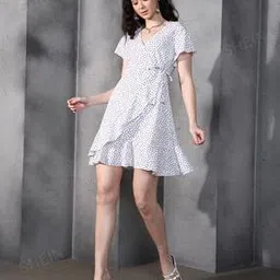 Shein Mini Length Short Sleeves Polka-Dot Wrap Dress-picture-25