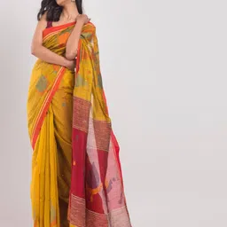 angoshobha Handloom Cotton Jamdani Saree with Tassels image 2