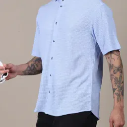 Shein Spread Collar Short Sleeve Textured Shirt-picture-36