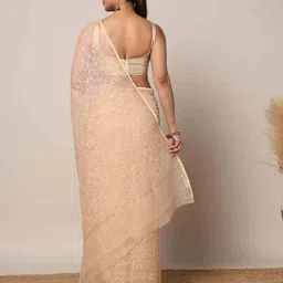 indie picks Hand Embroidered Lucknawi Jaal Chikankari Kota Doria Saree image 2