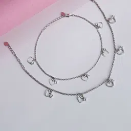 giva 925 Silver Tiny Heart Charm Anklet- Single image 2