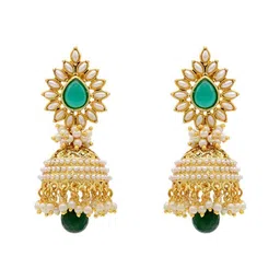 shining diva RRSD6578ER Gold-Plated Jhumka Earrings with Pearl Accent image 2