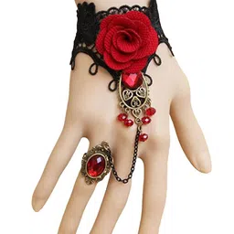 shining diva 9121B Stone Embellished Floral Bracelet Linked with Ring image 2