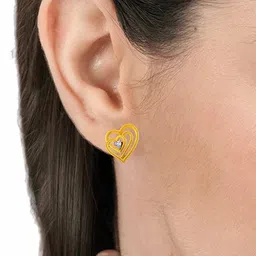 p.c. chandra jewellers Heart-Design Yellow Gold Studded Earrings image 2