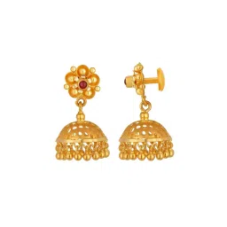 joyalukkas Floral-Design Yellow Gold Jhumka Earrings image 2