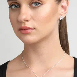 clara Sterling Silver American Diamond-Studded Pendant & Earrings Set image 2