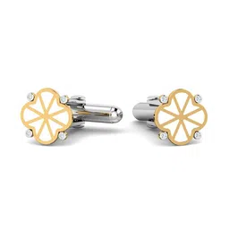 kuberbox Yellow Gold Diamond Clover Letter V Cufflinks image 2