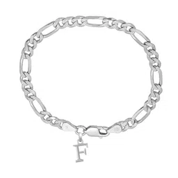 akshat sapphire Silver Figaro Bracelet with F Alphabet Charm image 2