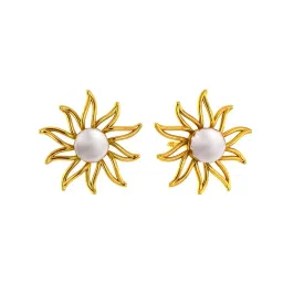 p.c. chandra jewellers Women Yellow Gold Pearl Studded Stud Earrings image 2