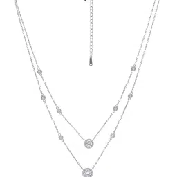 kai jewel Women Sterling Silver Round Cut Double Layered Chain Necklace image 2