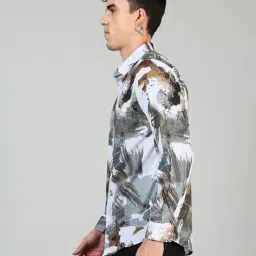 Shein Spread Collar Full Sleeve Abstract Print Shirt image 2