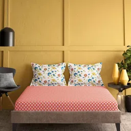 portico 144-TC Floral Print King-Size Fitted Bedsheet with 2 Pillow Covers image 2