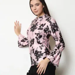 Shein Flounce Sleeves Floral Print Tie-up Neck Top image 2