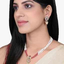 adwitiya Women Gold-Plated Stone-Studded Necklace & Earrings Set image 2