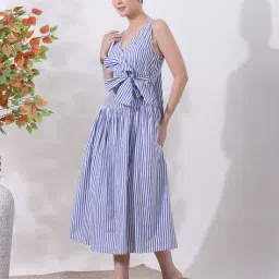 Shein Sleeveless Tie-Up Detail Striped A-Line Midi Dress image 2