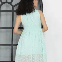 Shein Flared Hem Swiss Dot Ruched Skater Dress with Smocked Waist image 2