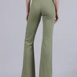 Shein Full Length High Rise Ribbed Boot Fit Khaki Trousers image 2