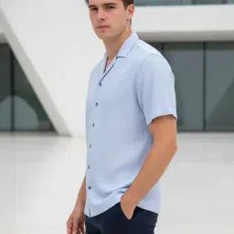 Shein Cuban Collar Short Sleeves Textured Shirt image 2