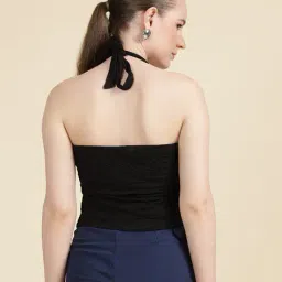 Shein Halter Tie-up Neck Textured Back Open Fitted Top image 2