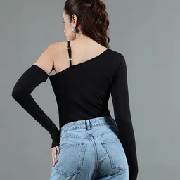 Shein One Shoulder Full Thumb-Hole Sleeves Bodysuit image 2