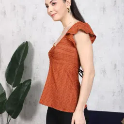 Shein Flutter Sleeve Ruched Eyelet Self-Designed Top image 2