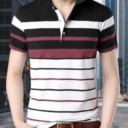 eyebogler Men Striped Regular Fit Polo T-Shirt image 2
