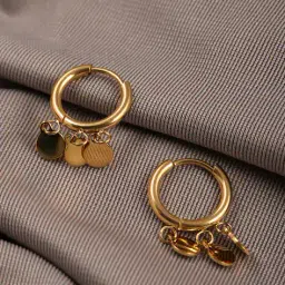 Shein Women Hinge Clasp Dangling Coin Charm Hoop Earrings image 1