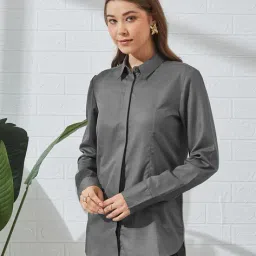 Shein Spread Collar Full Sleeve Dart Seam Detail Shirt image 2