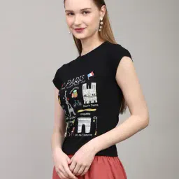 Shein Short Sleeve Typographic Front Print Fitted Crew Tshirt image 2