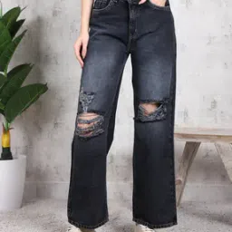 Shein Full Length Knee Slit Mid Wash Jeans-image-4