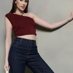 Shein One Shoulder Crop Length Side Ruched Fitted Top image 2