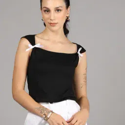 Shein Square Neck Cap Sleeves Bow Detail Fitted Short Top image 2