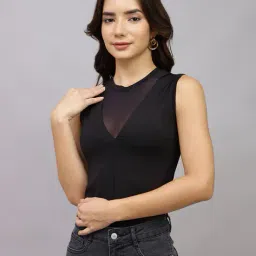 Shein Mock Neck Sheer Panel Sleeveless Bodysuit image 2