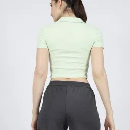 Shein Short Sleeves Ribbed Polo Fitted Crop Top with Zip image 2