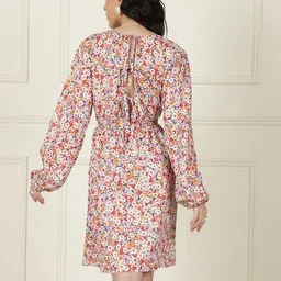 Shein Bold Peasant Sleeves Curved Hem Floral Midi Skater Dress image 2