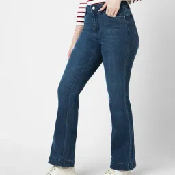 kraus Women K5094 Lightly Washed High-Rise Mini Flared Jeans image 2