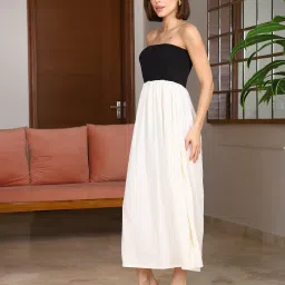 Shein Strapless Colour Block Midi Fit & Flare Dress image 3