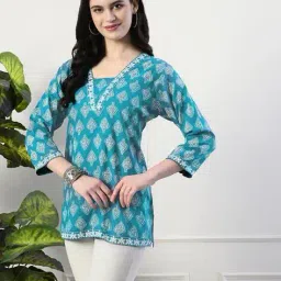 anzi Women Block Print A-Line Kurti image 2