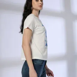 dnmx Women Graphic Print Regular Fit Cotton Round-Neck T-Shirt image 2