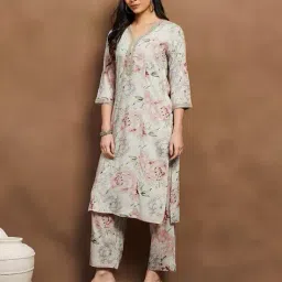 melange by lifestyle Women Embroidered Straight Kurta Set image 2